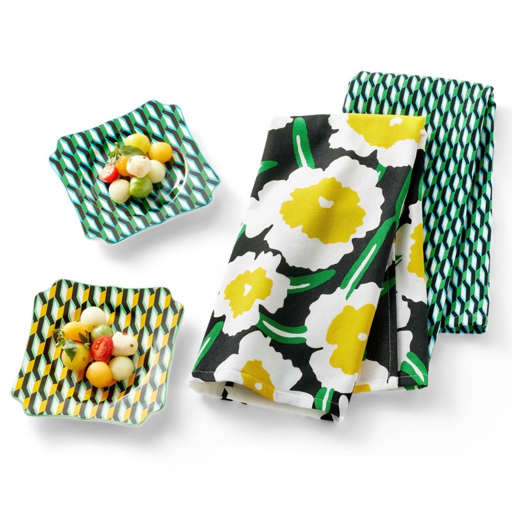 NWT DVF x Target Arrow Geo green/yellow poppy kitchen towel set